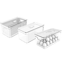 Kit 3 Organizadores De Geladeira Transparentes Porta Ovos 36 UN Porta Frutas Legumes Clear Fresh OU