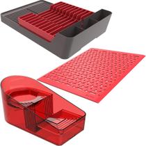 Kit 3 Organizadores de Pia Smart Vermelho Crippa Cozinha Escorredor Detergente Grade