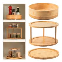 Kit 3 Organizadores Giratório Baixo, Alto E Duplo De Bambú