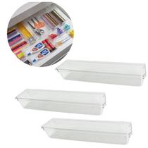 Kit 3 Organizadores Multiuso Transparente Gaveta Armário 30x8cm Modular