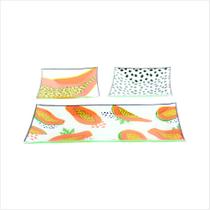 Kit 3 Ornamentos Pratos Em Vidro Papaya Quadrado E Retangular Kit 3 Ornamentos Pratos Em Vidro Papaya Quadrado E Retangular