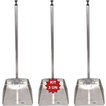 KIT 3 PA DE LIXO DE ALUMINIO MÉDIA COM CABO DE ALUMÍNIO 65cm COM ROSCA UNIVERSAL