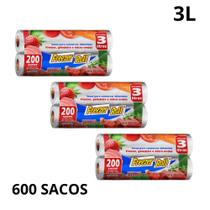 Kit 3 pack saco freezer 3 litros dover roll 2 rolos com 100 unidades cada ideal para conservação de alimentos