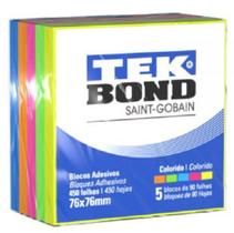Kit 3 Pacote Com 5 Bloco Adesivos 76x76mm Cores Fluorescentes Tek Bond