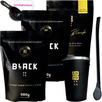 Kit 3 Pacotes Black Erva Mate Tereré + Copo de Alumínio Térmico + Bomba Clássica Preta + Scoop
