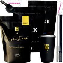 Kit 3 Pacotes Black Erva Mate Tereré + Copo de Alumínio Térmico + Bomba Mola Externa de Inox
