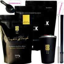 Kit 3 Pacotes Black Erva Mate Tereré + Copo de Alumínio Térmico + Bomba Mola Externa de Inox