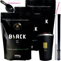 Kit 3 Pacotes Black Erva Mate Tereré + Copo de Alumínio Térmico + Bomba Mola Externa de Inox