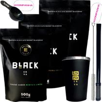 Kit 3 Pacotes Black Erva Mate Tereré + Copo de Alumínio Térmico + Bomba Mola Externa de Inox