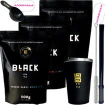 Kit 3 Pacotes Black Erva Mate Tereré + Copo de Alumínio Térmico + Bomba Mola Externa de Inox