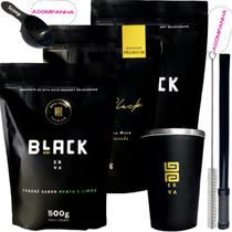 Kit 3 Pacotes Black Erva Mate Tereré + Copo de Alumínio Térmico + Bomba Mola Externa de Inox