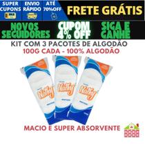 Kit 3 Pacotes de Algodão 100g cada - Algodão Super absorvente, Multifuncional Kit 3 Pacotes de Algodão 100g cada - Algodão Super absorvente, Multifuncional