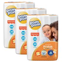Kit 3 pacotes de fraldas descartável infantil pom pom derma protek - POMPOM