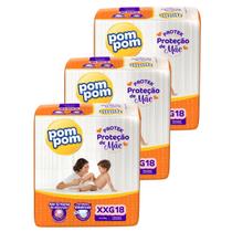 Kit 3 Pacotes de Fraldas Descartável Infantil Pom Pom Protek Kit 3 Pacotes de Fraldas Descartável Infantil Pom Pom Protek