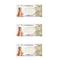 Kit 3 Pacotes de Toalha Umedecida Personalidade Baby Total Care 20x15cm com 100 lenços cada