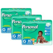 Kit 3 Pacotes Fralda Descartável Personal Baby - Pacote Hiper Tam G - Total 180 Tiras