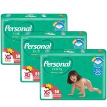 Kit 3 Pacotes Fralda Descartável Personal Baby - Pacote Hiper Tam XG - Total 150 Tiras