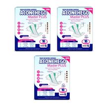 KIT 3 Pacotes Fralda Geriátrica Adulto Aconchego PLUS G 30 Unid Incontinência Severa Alta Absorção