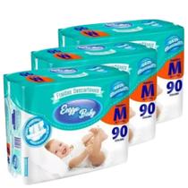 Kit 3 Pacotes Fraldas Descartavel Infantil Enzzo Baby Tamanho M - 90 Unidades Total 270 Unidades