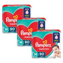 Kit 3 pacotes Pampers Supersec M com 90 fraldas