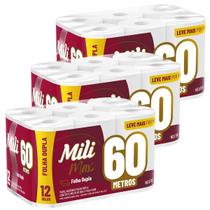Kit 3 Pacotes Papel Higiênico Folha Dupla Mili 12 Rolos com 60 Metros Max Neutro - Kit 2160 Metros de Papel Kit 3 Pacotes Papel Higiênico Folha Dupla Mili 12 Rolos com 60 Metros Max Neutro - Kit 2160 Metros de Papel