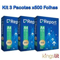 Kit 3 Pacotes Papel Sulfite Report Premium A4 Branco - 500 Folhas 75g/m²