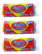 Kit 3 Pacotes Saco De Lixo Econômico Azul Embalixo 15l 300un Kit 3 Pacotes Saco De Lixo Econômico Azul Embalixo 15l 300un