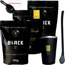 Kit 3 Pacotes Tereré Black Erva Mate + Copo de Alumínio Térmico + Bomba Clássica Preta + Scoop