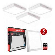 Kit 3 Paineis Paflon Led Quadrado 24w Avant 30x30 Sobrepor
