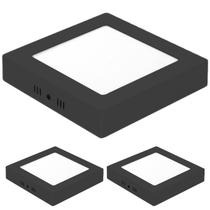 Kit 3 Painéis Plafon Led Sobrepor Quadrado Preto 18w Frio 6500k