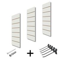 Kit 3 Painel Canaletado Branco Mdf Para Loja 0,90x0,30m + 10 Ganchos Preto de 15cm