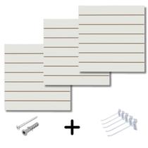 Kit 3 Painel Canaletado Branco Mdf Para Loja 0,90x0,90m + 20 Ganchos Branco de 15cm