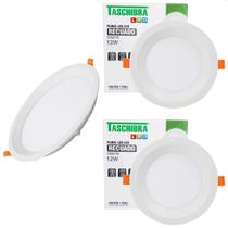 Kit 3 Painel de Led Redondo Embutir Recuado 12W Bivolt Taschibra