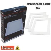 Kit 3 painel led aluminio embutir quadrado 12w avant