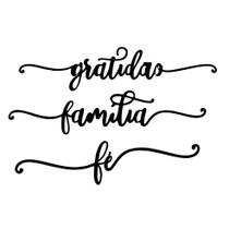 Kit 3 Palavras Gratidão Família Fé Lettering MDF Preto Decorativo