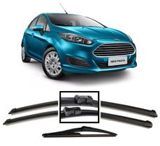Kit 3 Palhetas Limpador de Parabrisa Dianteiro + Traseiro Ford New Fiesta ano 2011 em Diante