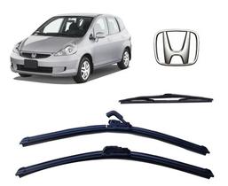 Kit 3 Palhetas Limpador de Parabrisa Dianteiro + Traseiro Honda Fit ano 2003 Ate 2008