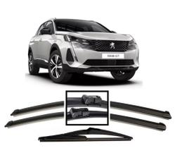 Kit 3 Palhetas Limpador de Parabrisa Dianteiro + Traseiro Peugeot 3008