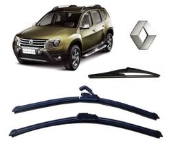 Kit 3 Palhetas Limpador de Parabrisa Dianteiro + Traseiro Renault Duster ano 2012 ate 2020