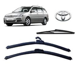 Kit 3 Palhetas Limpador de Parabrisa Dianteiro + Traseiro Toyota Corolla Fielder 2005 2006 2007 2008
