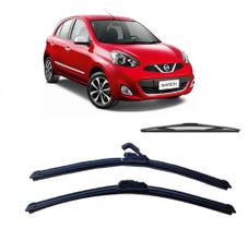 Kit 3 Palhetas Limpador De Parabrisa Dianteito + Traseiro Nissan March ano 2015 em Diante