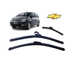 Kit 3 Palhetas Limpador Parabrisa Dianteiro + Traseiro Chevrolet Meriva ano 2004 em Diante