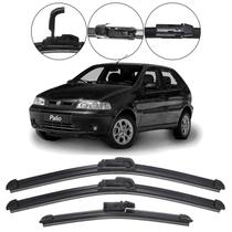 Kit 3 Palhetas Limpador Parabrisa Dianteiro + Traseiro Encaixe Gancho Fiat Palio G2 2001 2002 2003 2004 2005 2006 2007