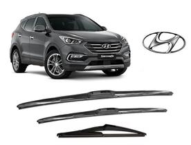 Kit 3 Palhetas Parabrisa Dianteiro+Traseiro Modelo Original para Hyundai Santa Fe ano 2013 em Diante