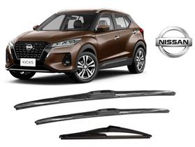 Kit 3 Palhetas Parabrisa Dianteiro + Traseiro Modelo Original para Nissan Kicks 2016 a 2024 Kit 3 Palhetas Parabrisa Dianteiro + Traseiro Modelo Original para Nissan Kicks 2016 a 2024