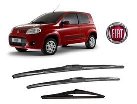 Kit 3 Palhetas Parabrisa Dianteiro + Traseiro Modelo Original para Novo Uno Vivace 2011 A 2016