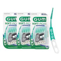 Kit 3 Palito Interdental Alongado Cabo Curvado Soft Picks GUM Advanced com Estojo Portátil 54un