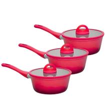 Kit 3 Panela De Indução Cerâmica Antiaderente 16cm Miami Vermelha