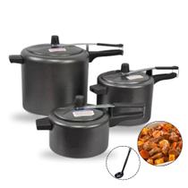Kit 3 Panela de Pressão 7 Litros 4,5L 2,5L Alumínio Preto Craqueado Com Inmetro Selo e Concha Kit 3 Panela de Pressão 7 Litros 4,5L 2,5L Alumínio Preto Craqueado Com Inmetro Selo e Concha