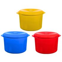Kit 3 Panela Plastica Multiuso para Microondas com Tampa 4 Litros Tapoer Vasilha Caçarola Pote 4000ml Merconplas